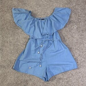 Zara Light Blue Ruffled Jumpsuit